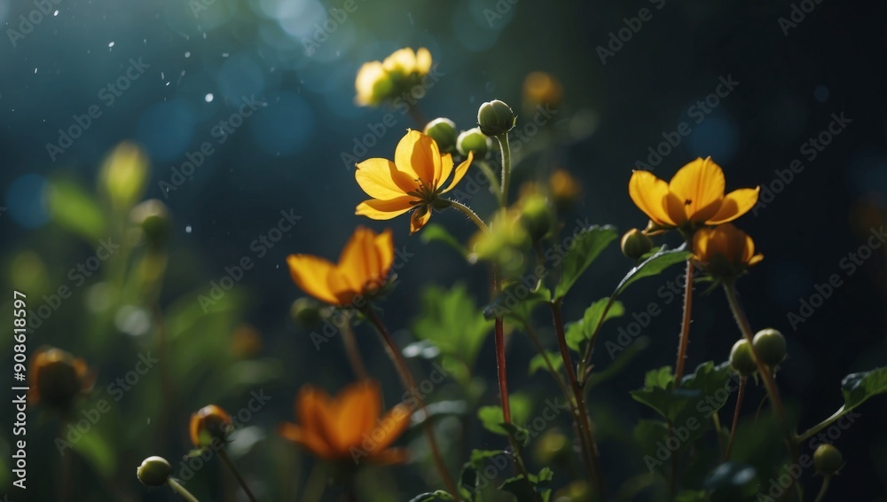 Fototapeta premium Sprouting Life Vibrant Seedling Emerges in Double Exposure Silhouette of Blooming Wildflowers.