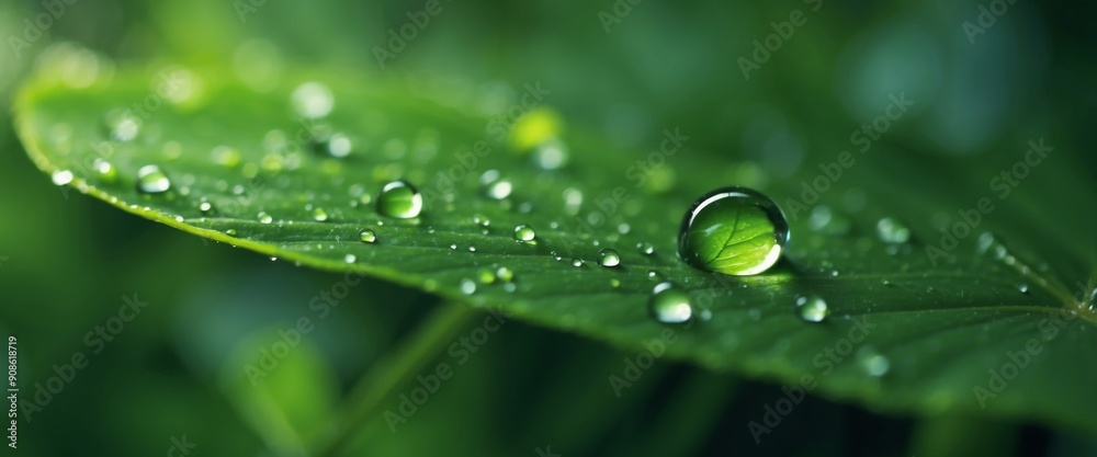 Very beautiful macro image of natural illuminated water droplets on surface of green leaf or stem of grass, symbol of fragility and purity nature. Very beautiful macro image of natural illuminated water droplets on surface of green leaf or stem of grass, symbol of fragility and purity nature.