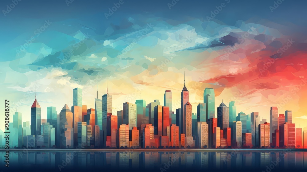 stark cityscape flat design side view, austere buildings, animation, Splitcomplementary color scheme stark cityscape flat design side view, austere buildings, animation, Splitcomplementary color scheme