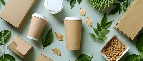 Biodegradable and eco friendly product packaging made from renewable materials symbolizing sustainable innovation and environmental conservation  The packaging features natural leaf elements
