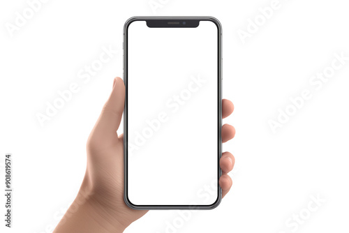 A person is holding a phone with a white screen. The phone is a new model and he is a high-end device