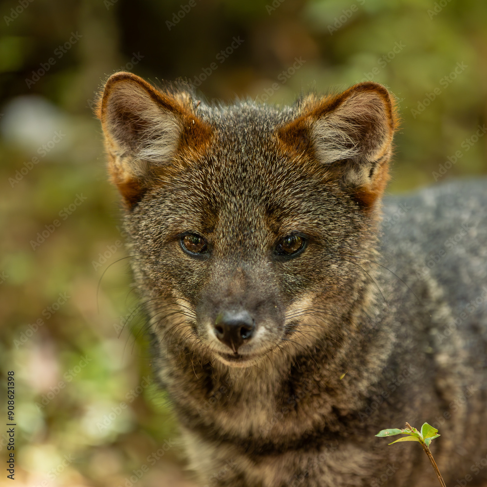 Fototapeta premium Darwins Fox (Lycalopex fulvipes) also known as Zorro chilote. Chiloé, Chile. Square Composition. 