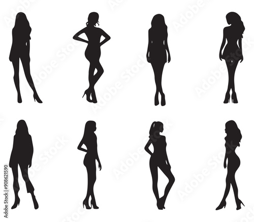 Silhouettes of women in diverse poses, illustrated in a vector style, showcasing movement and grace