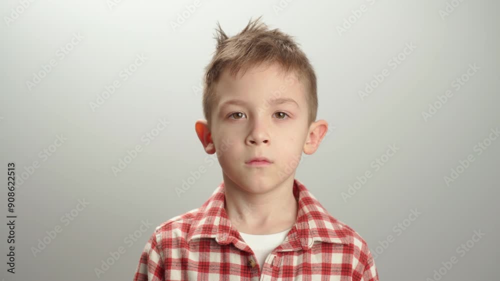 Portrait of a child boy looking at the camera. A heart-shaped face is a wise child. High quality 4k footage Portrait of a child boy looking at the camera. A heart-shaped face is a wise child. High quality 4k footage