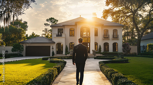 Photography of a real estate agent giving a guided tour of a luxury property, with 4K resolution capturing the elegant features of the home and the agent’s knowledgeable presentation 