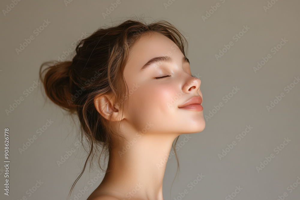 A close up of a girl's face with her eyes closed A close up of a girl's face with her eyes closed