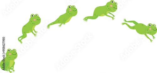 Jumping frog sequence. Animal leap movement animation