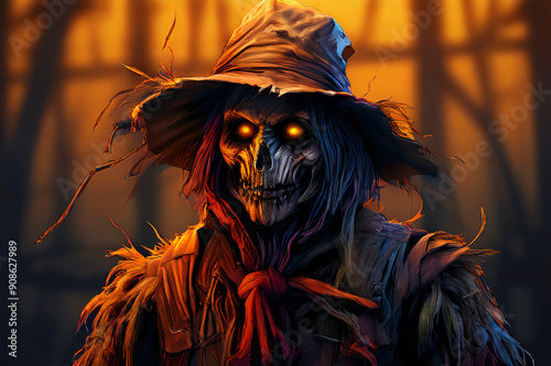 Illustration of a scary looking scarecrow. photo