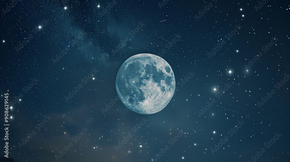 Close-up of a starry night sky with detailed constellations and a bright moon Close-up of a starry night sky with detailed constellations and a bright moon
