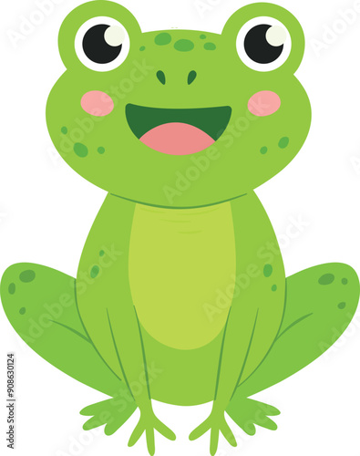 Happy frog. Green toad. Smiling animal character