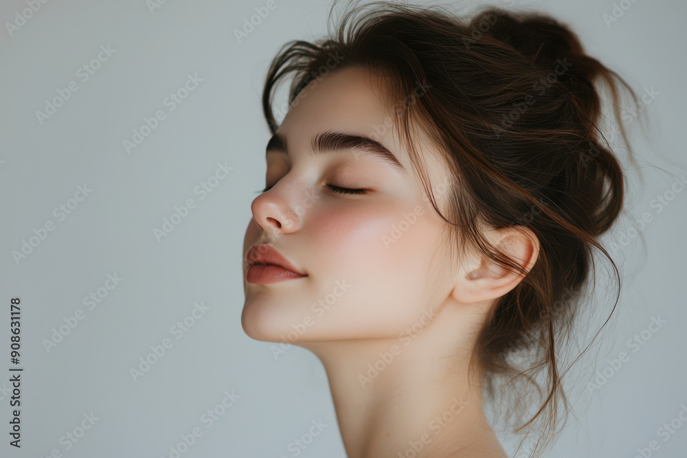 A close up of a girl's face with her eyes closed A close up of a girl's face with her eyes closed