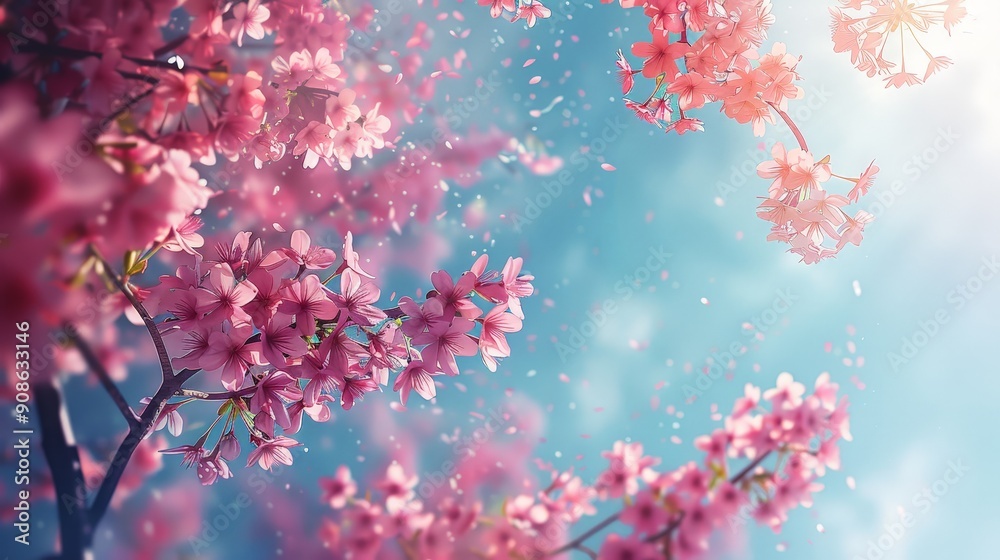 Hello, springtime beauty! Marvel at the intricate patterns of cherry blossoms against the backdrop of a clear, azure sky Hello, springtime beauty! Marvel at the intricate patterns of cherry blossoms against the backdrop of a clear, azure sky