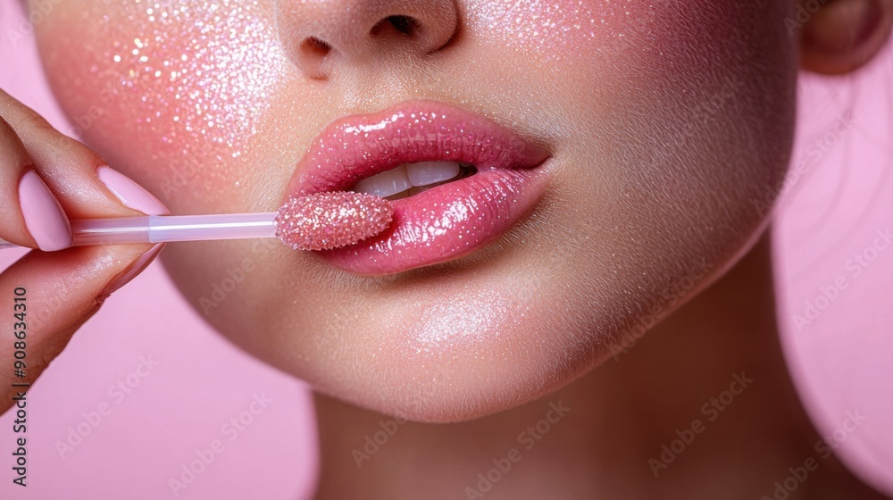 Obraz premium woman applying lipstick