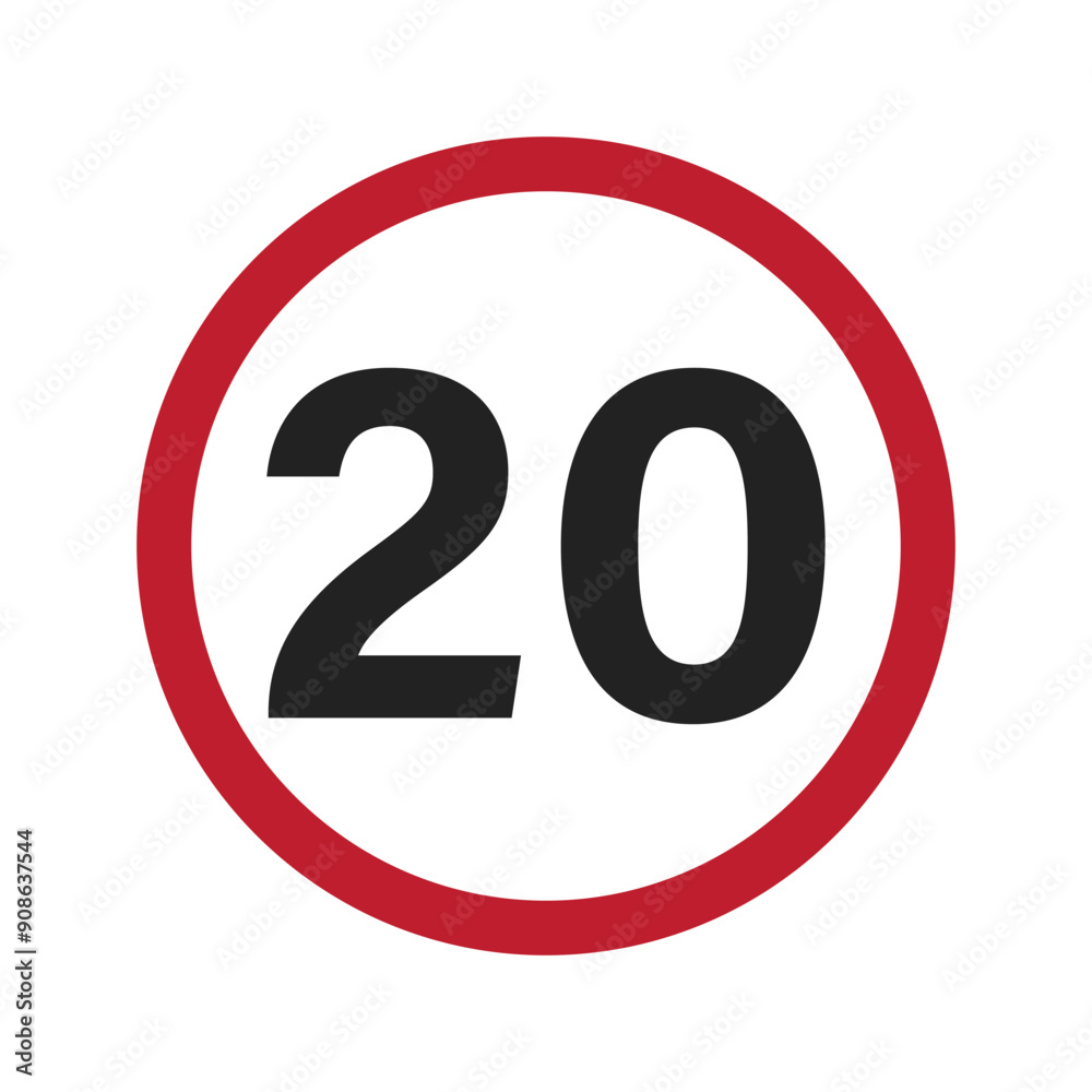 Isolated speed limit 30 kilometers per hour or mph sign, in red circle label Isolated speed limit 30 kilometers per hour or mph sign, in red circle label