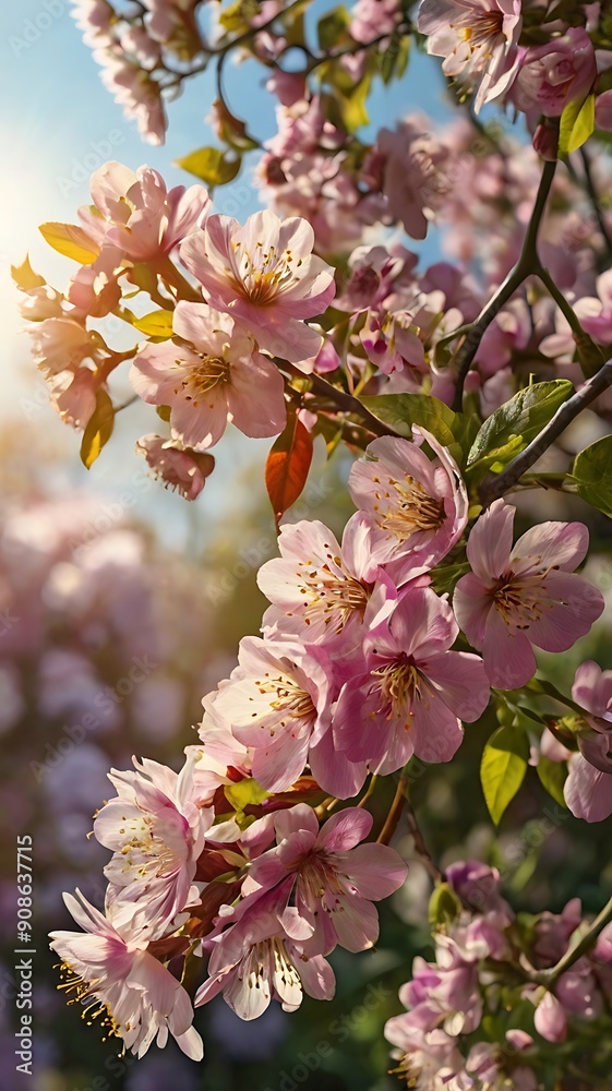 Fototapeta premium Beautiful nature spring background with a branch of blooming sakura