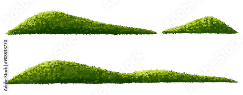 Vertor set of green meadow,mountain side view for landscape elevations,element for backdrop,eco environment concept design,watercolor greenery scene