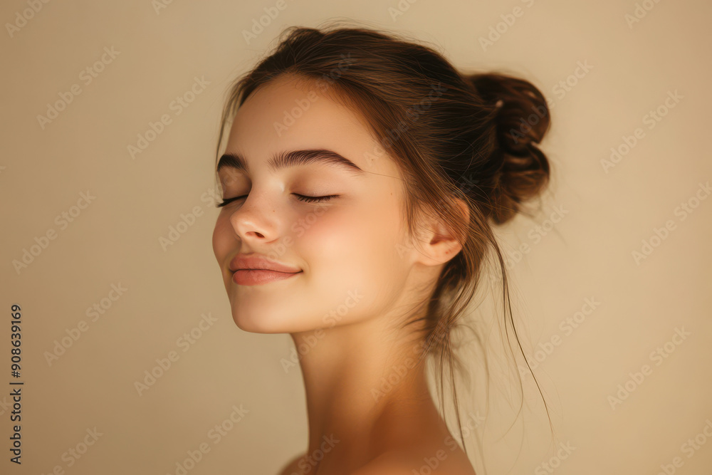 A close up of a girl's face with her eyes closed A close up of a girl's face with her eyes closed