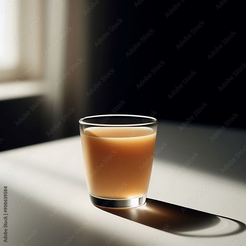 A glass of tea sits on a plain white table, illuminated by soft natural light from a nearby window. A glass of tea sits on a plain white table, illuminated by soft natural light from a nearby window.