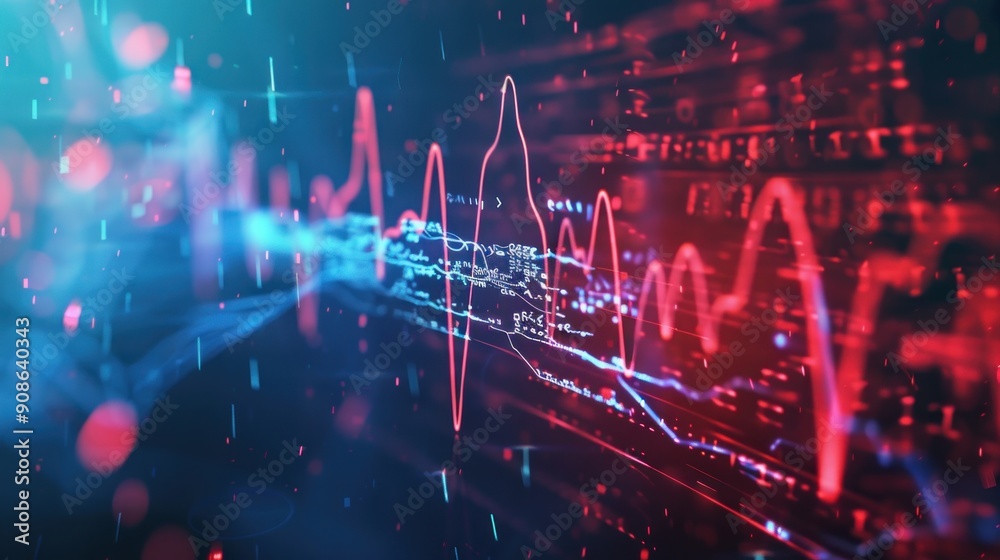 Abstract Digital Data Visualized With Red and Blue Lines Abstract Digital Data Visualized With Red and Blue Lines