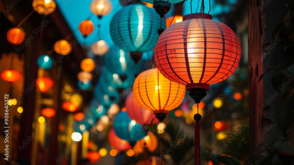 Fototapeta premium Colorful Lanterns Lighting up a Traditional Festival