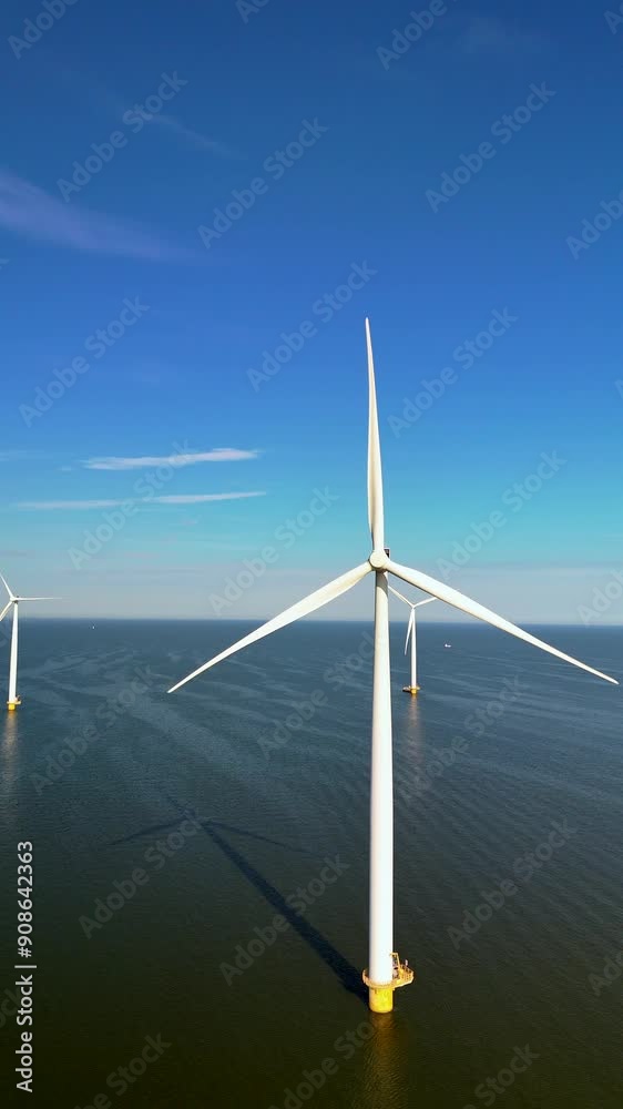 This aerial photograph shows a panoramic view of wind turbines in the Netherlands, highlighting the countrys commitment to sustainable energy production and innovative renewable practices This aerial photograph shows a panoramic view of wind turbines in the Netherlands, highlighting the countrys commitment to sustainable energy production and innovative renewable practices