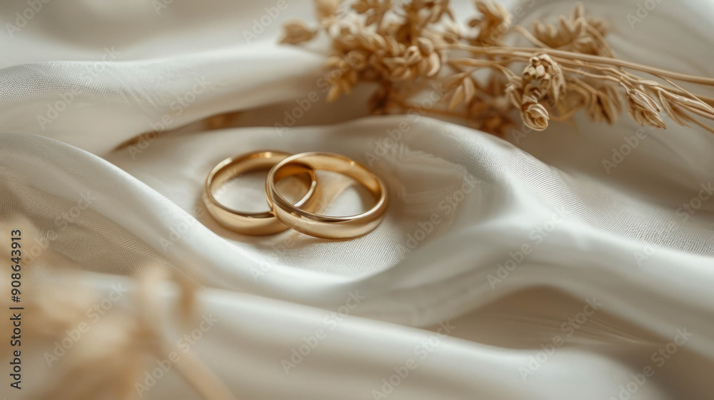 Gold rings on a white cloth, AI Generative Gold rings on a white cloth, AI Generative