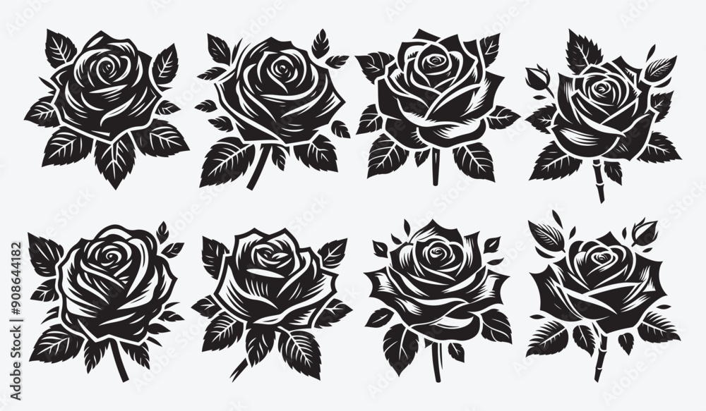 Rose silhouette vector collection Hand Drawn Rose silhouette vector collection Hand Drawn