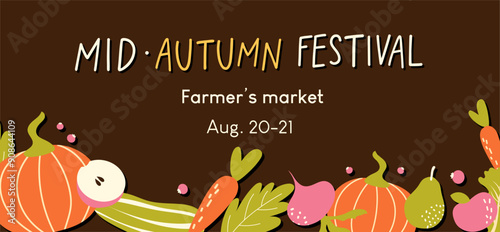 Hand drawn banner for mid autumn festival. Vector illustration for farmers market, local products, harvest festival.