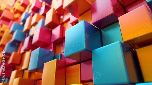 Colorful 3d abstract cubes, AI Generative photo