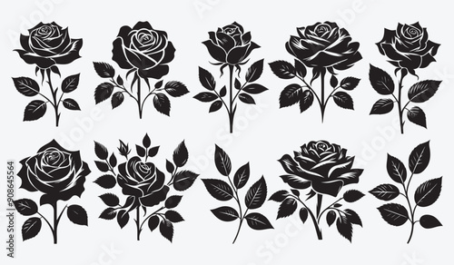 Rose silhouette vector collection Hand Drawn