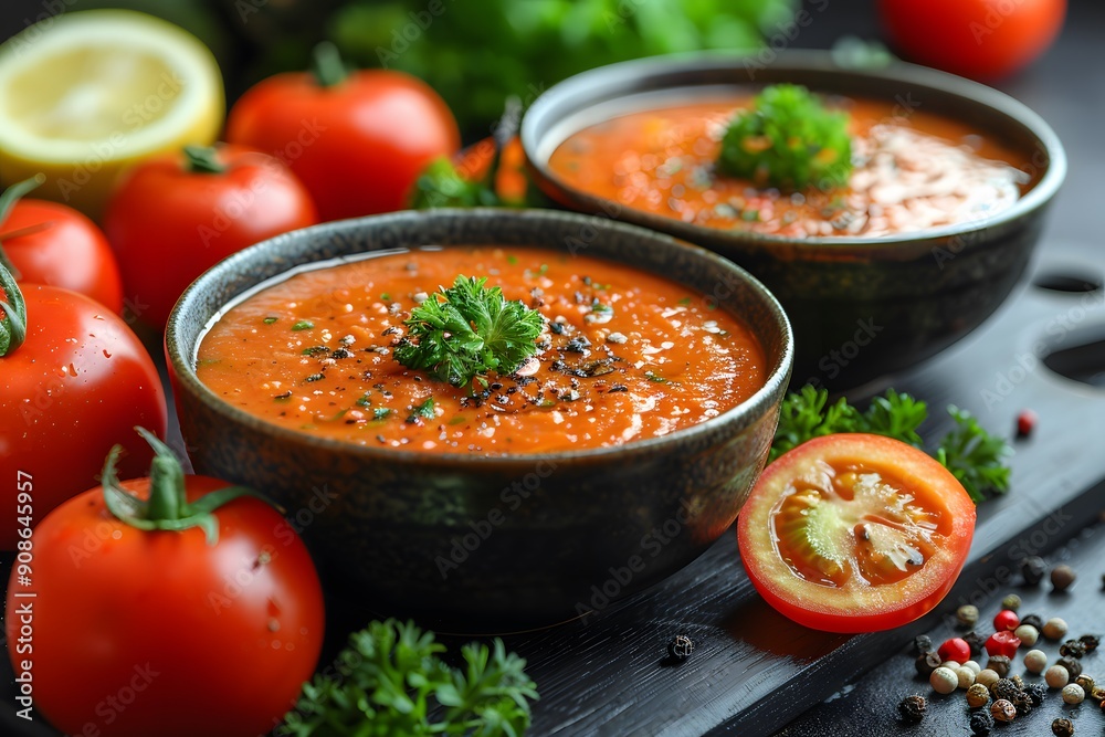Fresh Tomato Soup with Parsley Garnish - Rustic Vegetable Recipe for Healthy Dining