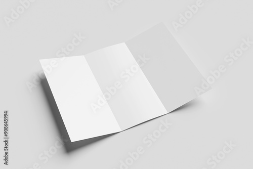 Blank DL tri-fold brochure for mockup. 3D rendering illustration.