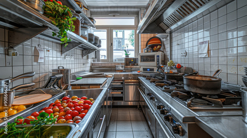 Professional kitchen with utensils, AI Generative photo