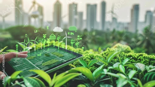 A corporate report highlighting ESG (Environmental, Social, Governance) metrics within the green energy sector, showcasing sustainable business practices in the renewable energy industry 