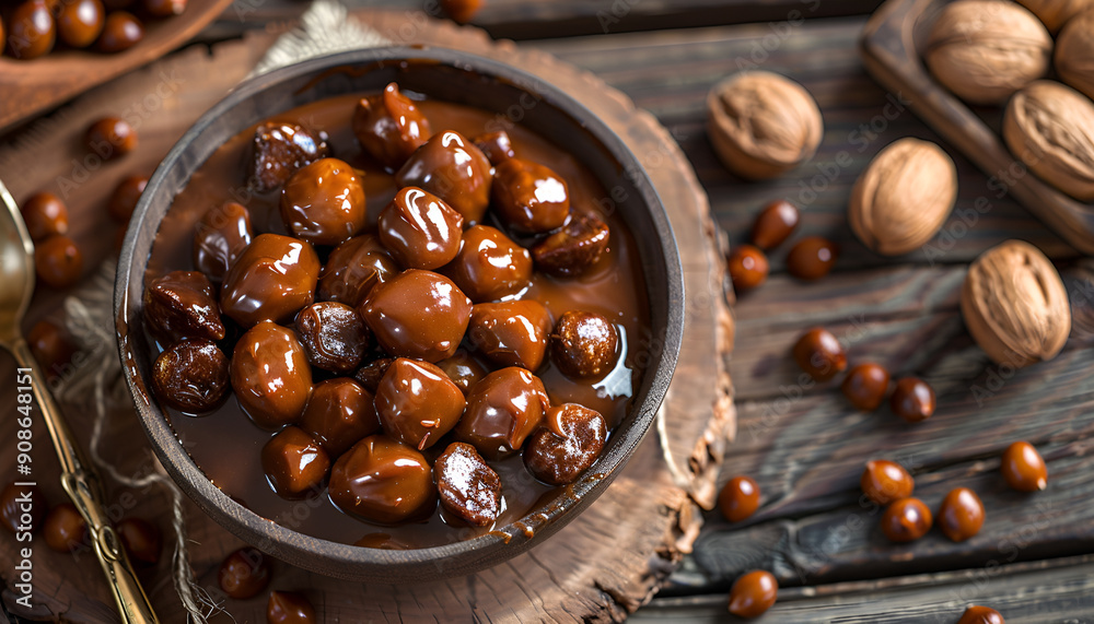 Nuts in caramel, unhealthy eating Nuts in caramel, unhealthy eating