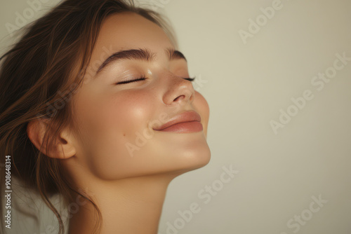 A close up of a girl's face with her eyes closed