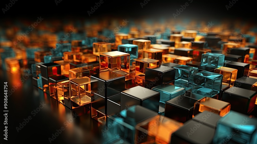 Abstract geometric blocks on a black background, 3d render Abstract geometric blocks on a black background, 3d render
