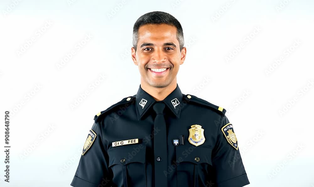 Portrait of a smiling Indian police officer on a white background. Portrait of a smiling Indian police officer on a white background.