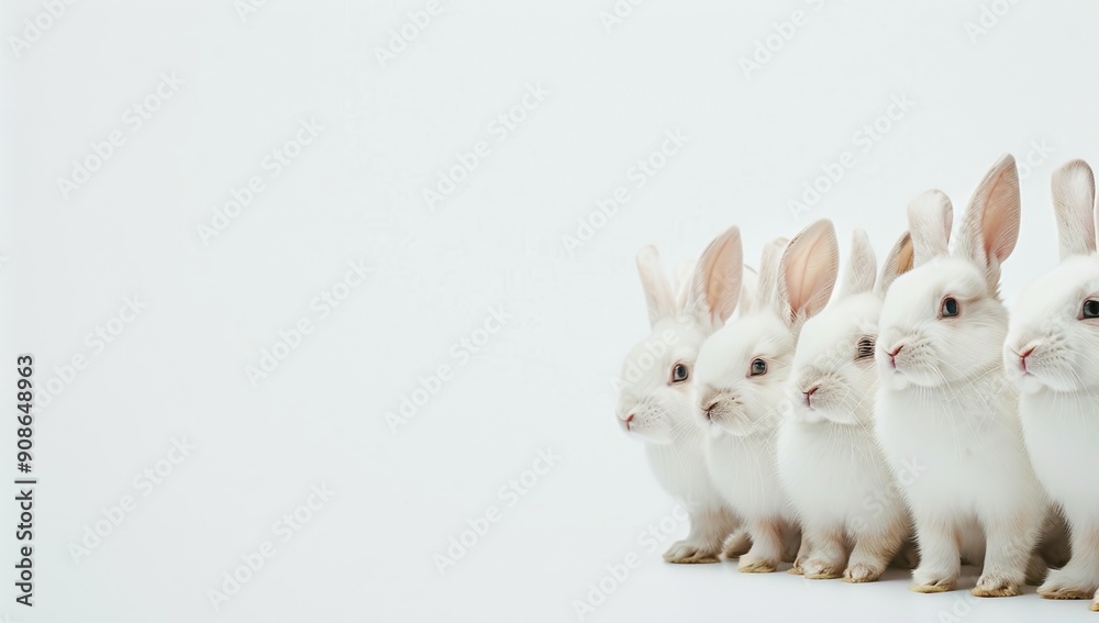 Obraz premium Four White Rabbits on a White Background