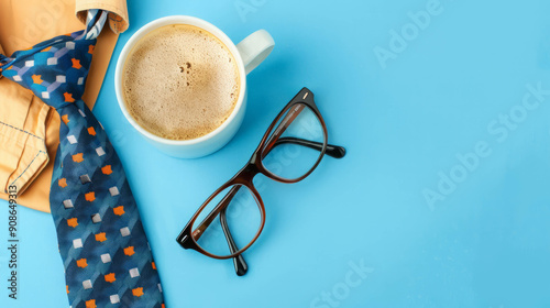 Stylish men’s gift set with coffee, glasses, AI Generative photo