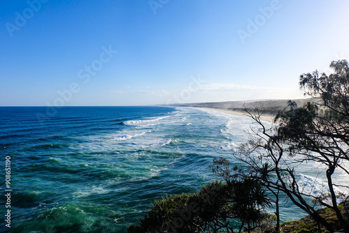 A beautiful sunny blue sky summer day at North Stradbroke island, Cleveland, Brisbane, Queensland, Australia  photo