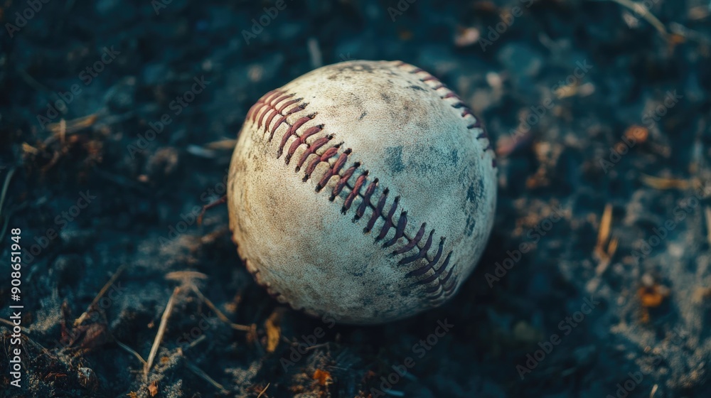 Baseball ball captured from above, creating a classic sports background. Baseball ball captured from above, creating a classic sports background.