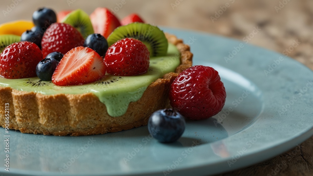 Fruit Tart with fresh strawberries, kiwis, blueberries, and raspberries Fruit Tart with fresh strawberries, kiwis, blueberries, and raspberries