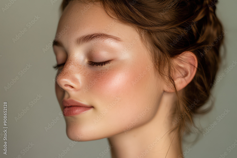 A close up of a girl's face with her eyes closed A close up of a girl's face with her eyes closed