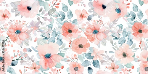 Delicate floral watercolor repeating design in gentle pastel hues, ideal for cosmetic items or various applications.