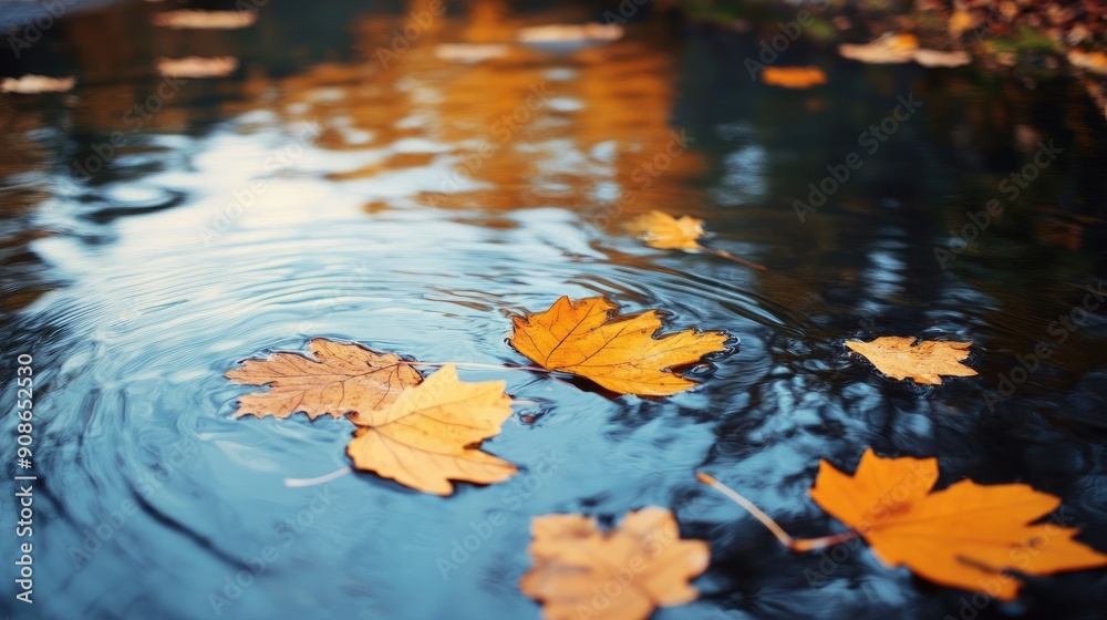 Beautiful autumn leaves drifting on the water of a peaceful pond. Beautiful autumn leaves drifting on the water of a peaceful pond.