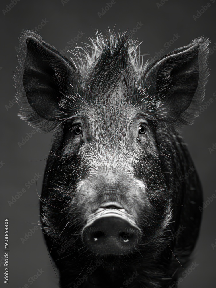 Intense Close-Up of a Wild Boar in a Misty Forest Setting Intense Close-Up of a Wild Boar in a Misty Forest Setting