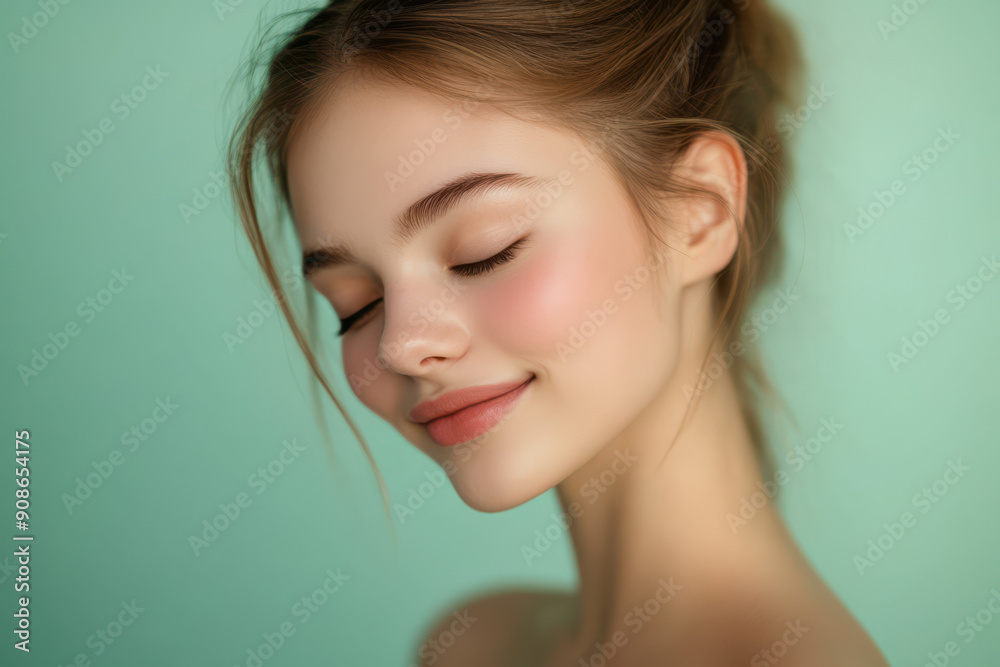 A close up of a girl's face with her eyes closed A close up of a girl's face with her eyes closed