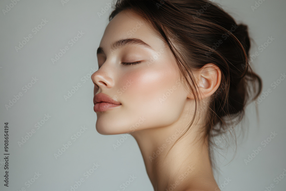 A close up of a girl's face with her eyes closed A close up of a girl's face with her eyes closed