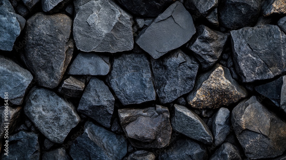 Black stones background, top view with varying sizes and textures, ideal for a zen ambiance. Black stones background, top view with varying sizes and textures, ideal for a zen ambiance.